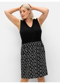 sheego Dames Jerseyjurk met bedrukte rok in zwart/wit ,maat 56, Witt, 95% Viscose, 5% Elastan