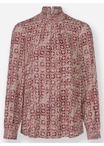 Dames Blouse met print en sluiting in de nek in ivoor/mauve bedrukt ,maat 36, WITT, 100% Viscose