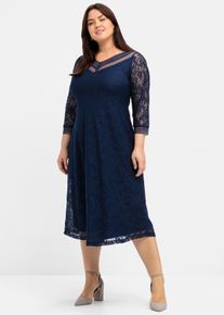 sheego Dames Avondjurk van gebloemd kant in marine ,maat 40, Witt, 100% Polyamide