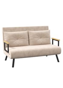 HOMCOM Sleeper Sofa 2-Seater Sofa Velvet Sofa, Sleeper Function, incl. 2 Pillows, Velvety Look, Natural + Beige + Black | Aosom Ireland