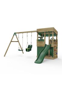 REBO Wooden Lookout Tower Playhouse with 6ft Slide & Swing - Zion