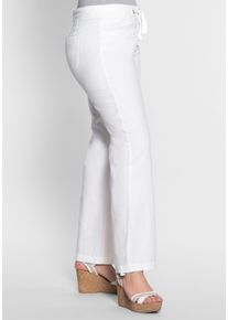 sheego Dames Bootcut broek met linnen in wit ,maat 40, Witt, 55% Linnen, 45% Katoen