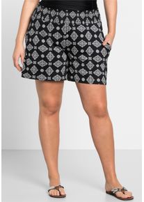 sheego Dames Losse short met smokband in zwart bedrukt ,maat 40, Witt, 95% Viscose, 5% Elastan