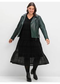 sheego Damen Spitzenkleid in Midi-Länge in schwarz ,Größe 56, Witt, 70% Baumwolle, 30% Polyamid