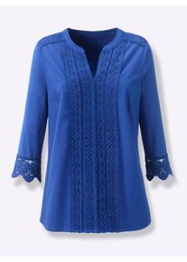 Dames Comfortabele blouse met kant in koningsblauw ,maat 36, WITT, 50% Katoen, 50% Polyester. Kant: 100% Katoen