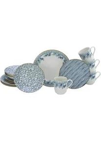 Creatable Kombiservice , Blau, Weiß , Keramik , 16-teilig , 300 ml , 32x31x33 cm , stapelbar , Geschirr, Geschirrsets, Kombiservice