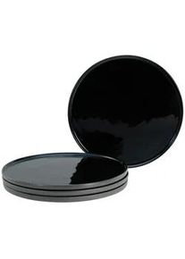 Creatable Speisetellerset , Schwarz , Keramik , 4-teilig , rund , 28.5x13x28.5 cm , stapelbar , Geschirr, Teller, Teller-Sets