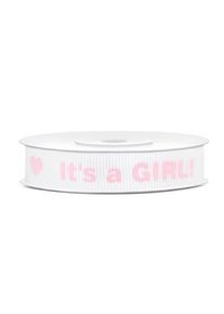 partydeco Ruban 10m Its A Girl rose côtelé