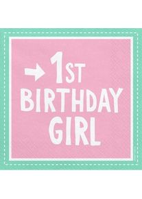 partydeco 20 Serviettes de table Lovely 1st Birthday Girl 33cm