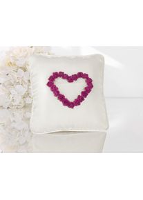 partydeco Coussin à anneaux en satin crème avec coeur rose