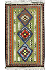 Kelim Teppe 70x100 Grønn (Iran) Håndvevd