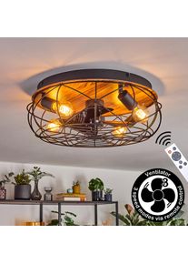 hofstein Tourais ceiling light, Ceiling fan light LED Wood like finish, black, 4-light sources, Remote control