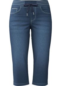 Damska Capri džínsy s elast. pásom vyšúchaná modrá veľkosť 36
