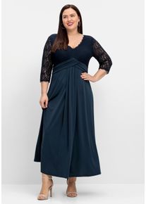 sheego Dames Avondjurk met bovenstuk van kant in nachtblauw ,maat 40, Witt, 95% Polyester, 5% Elastan. Kant: 100% Polyamide