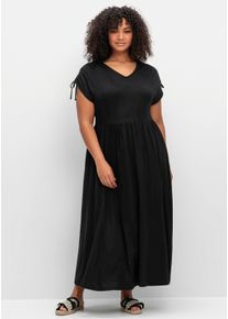 sheego Dames Jerseyjurk met tunnelkoord aan de mouwen in zwart ,maat 56, Witt, 50% Katoen, 50% Modal