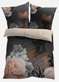 Parure de lit réversible à motif floral - noir - taille 135x200 cm - 100% coton - bonprix
