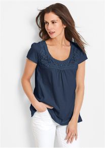 T-shirt coton et dentelle manches courtes - bleu - taille 38/40 (S) - 100% coton - bonprix