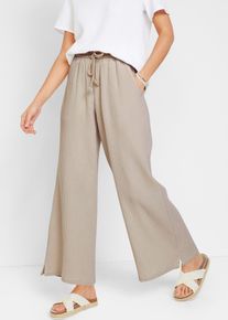Pantalon palazzo en gaze de coton - gris - taille 50 - 100% coton,Mousseline - bonprix