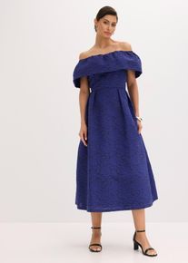Robe à encolure Bardot en jacquard brillant - bleu - taille 36 - bonprix