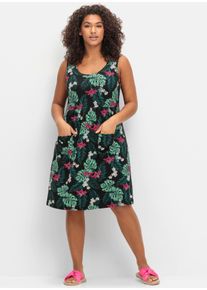 sheego Dames Jerseyjurk met bloemenprint rondom in zwart gedessineerd ,maat 44, Witt, 95% Viscose, 5% Elastan