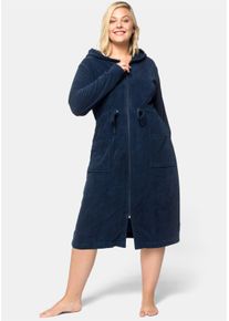 sheego Dames Badjas met capuchon en ritssluiting in marine ,maat 40/42, Witt, 80% Katoen, 20% Polyester