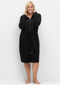 sheego Dames Badjas met ritssluiting en capuchon in zwart ,maat 44/46, Witt, 50% Katoen, 50% Modal