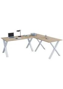 Mid.you Eckschreibtisch , Weiß, Sonoma Eiche , Holzwerkstoff , rechteckig , X-Form , 80x76x190 cm , in verschiedenen Holz-Dekoren erhältlich , Büromöbel, Schreibtische, Eckschreibtische