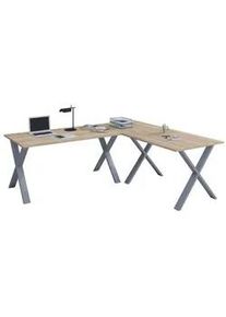Mid.you Eckschreibtisch , Silberfarben, Sonoma Eiche , Holzwerkstoff , rechteckig , X-Form , 80x76x220 cm , in verschiedenen Holz-Dekoren erhältlich , Büromöbel, Schreibtische, Eckschreibtische