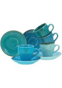Creatable Tassenset , Blau, Goldfarben , Keramik , 8-teilig , 100 ml , 19x22x19 cm , Geschirr, Tassen, Tassen Sets
