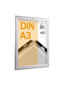 1 Marco abatible para contenido A3, aluminio, impermeable, cierre con llave plata