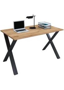 Vcm Mid.you Schreibtisch , Schwarz, Honigeiche , Metall, Holzwerkstoff , rechteckig , X-Form , 140x76x80 cm , Büromöbel, Schreibtische, Schreibtische