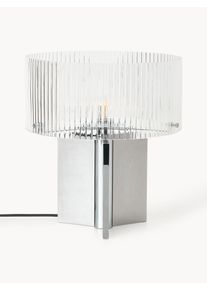 Lampa stołowa ze szkła z ryflowanym wzorem Emmi Srebrny Szkło, Metal Ø 32 x W 25 cm | Westwing Collection