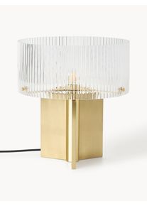 Lampa stołowa ze szkła z ryflowanym wzorem Emmi Złoty Szkło, Metal Ø 32 x W 25 cm | Westwing Collection
