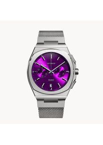 deTomaso Men's Watch - Silver Purple - Chronograph, case made of surgical steel, sapphire-hardened mineral glass, mesh strap, 42mm diameter, Japanese quartz