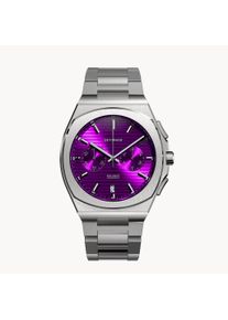 deTomaso Men's Watch - Silver Purple - Chronograph, case made of surgical steel, sapphire-hardened mineral glass, metal strap, 42mm diameter, Japanese quartz
