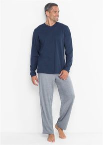 Pigiama in cotone a maniche lunghe, Blu, Taglia 60/62 (XXL), bonprix