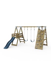 PolarPlay Premium Double Swing Set with Climbing Wall and Slide