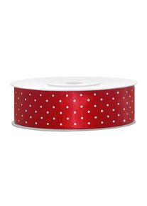 partydeco Cinta de regalo de raso rojo 25m lunares blancos