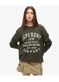 Superdry Damen Machined Goods OverGr&ouml;&szlig;ed Workwear Sweater mit Rundhalsausschnitt Gr&uuml;n - Gr&ouml;&szlig;e: XL