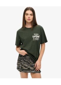 Superdry Damen Gr&uuml;n und Wei&szlig; Machined Goods Oversized Workwear T-Shirt, Gr&ouml;&szlig;e: XL