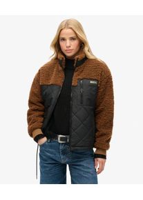 Superdry Damen Workwear Hybridjacke aus Fleece Braun - Größe: 42