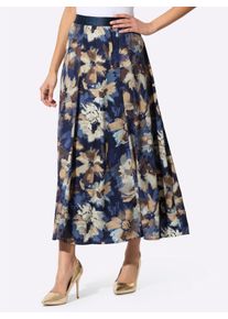 Damen Bahnenrock in gewebter Qualit&auml;t, bedruckt in marine-champagner-bedruckt ,Gr&ouml;&szlig;e 50, WITT, 100% Polyester