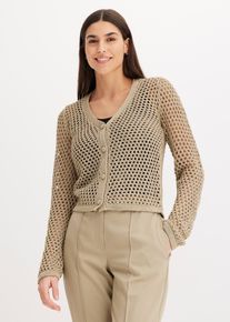 bonprix Sweter ażurowy rozpinany, zielony, 40/42