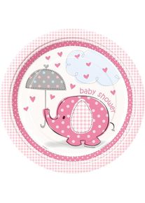 UNIQUE 8 assiettes en carton éléphant baby party rose 23cm