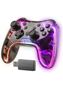 Mars Gaming Manette De Jeu Sans Fil Mgp-24 RGB (Transparent) (Xbox 360, Mac, PS4, Android, PS3, PC), Gaming Controller, Schwarz, Transparent