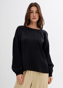 bonprix Bluzka oversize z wiązaniem, z mieszanki wiskozy, czarny, 44