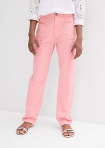 bonprix Szerokie spodnie twillowe bojówki, mid waist, różowy, 170