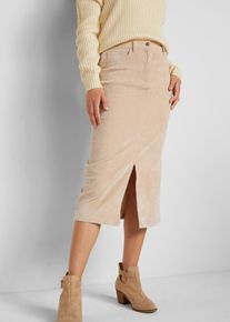 bonprix Mujer, Falda elástica de pana con largo midi, beige, 38