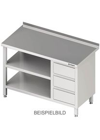 Arbeitstisch mit Grund- und Zwischenboden, 1000x600x850 mm, mit 3er Schubladenblock rechts, ohne Aufkantung, verschwei&szlig;t