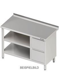 Arbeitstisch mit Grund- und Zwischenboden, 1900x700x850 mm, mit 2er Schubladenblock rechts, ohne Aufkantung, verschwei&szlig;t